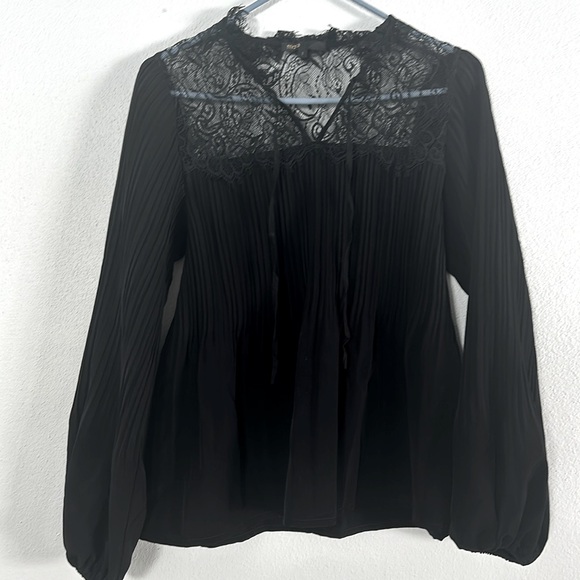 Maje Rockette Black Lace embroidered Peasant Shirt- EU size 1 1(US- S) - Picture 4 of 14